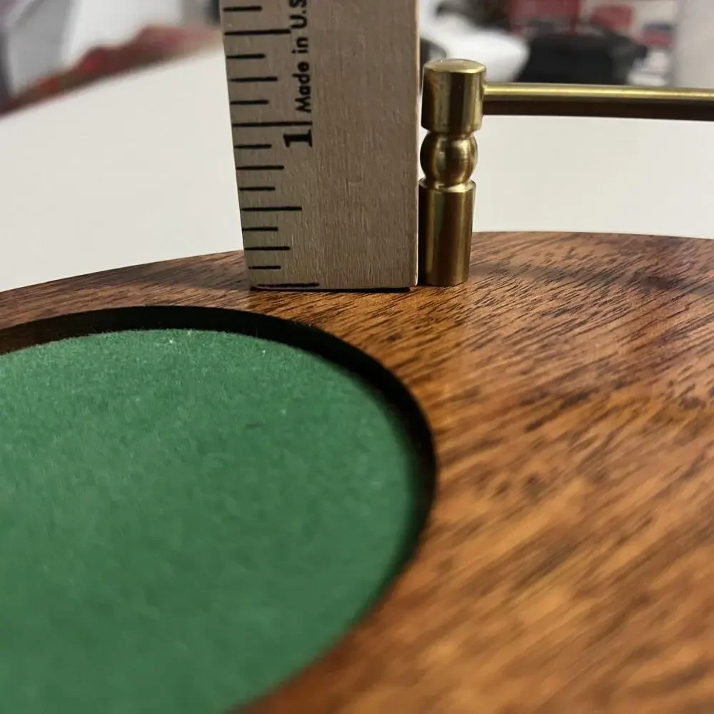 Vintage Mahogany Wood Drink Serving Tray Round Green Felt Brass‎ Handles Barware